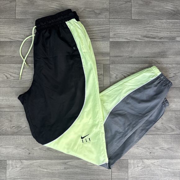 Nike Swoosh Fly Basketball Jogger Windbreaker Pants Black Light Green sz S - Picture 1 of 9